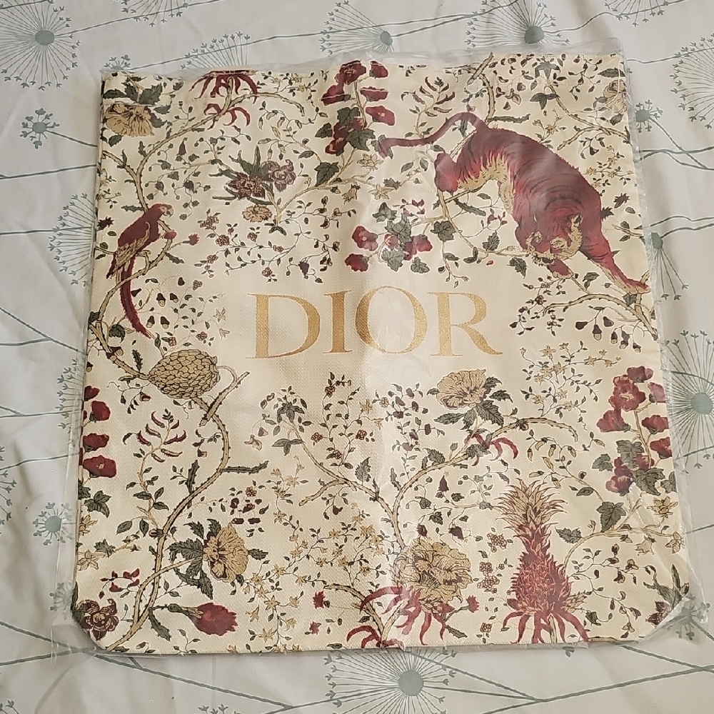 Dior Beige and Red Floral Tote
